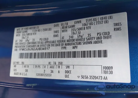 2018 Ford Escape Titanium from USA, damaged, VIN 1FMCU9J92JUB34517